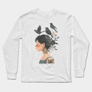 Little girl and raven Long Sleeve T-Shirt